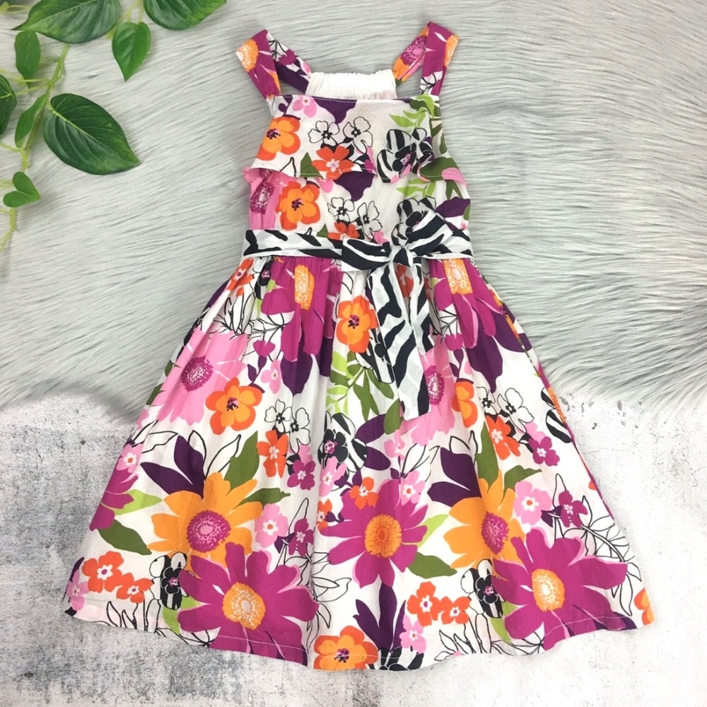 Gymboree Wild For Zebras Floral Print Dress Girls Size 5